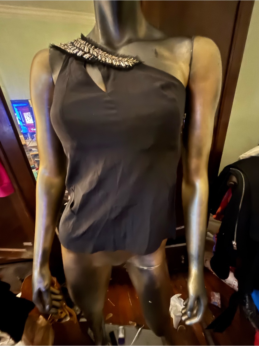 bebe Black One-Shoulder Embellished Camisole